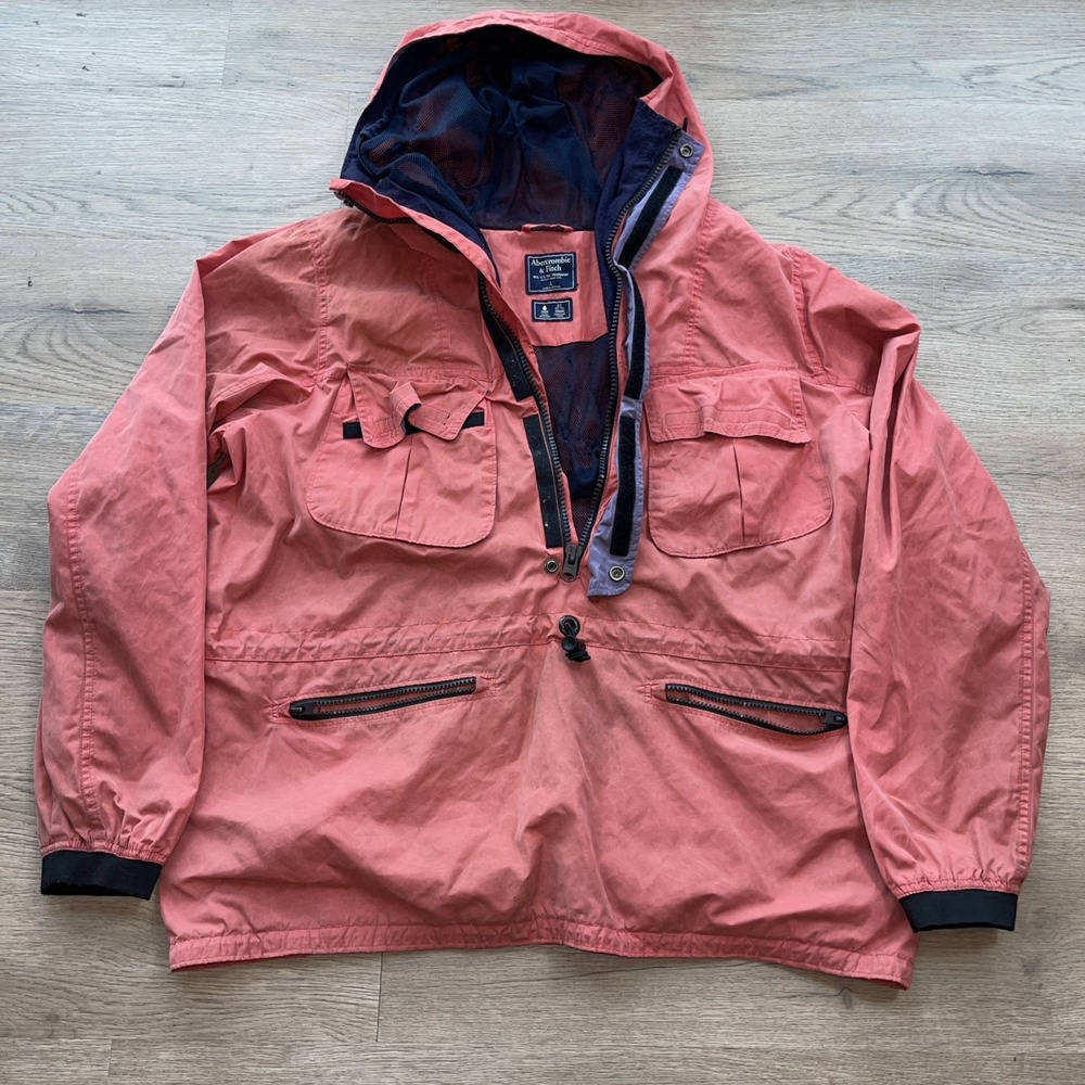 NWT Abercrombie & Fitch Men's Hooded Anorak Jacket Coral/Salmon Size L